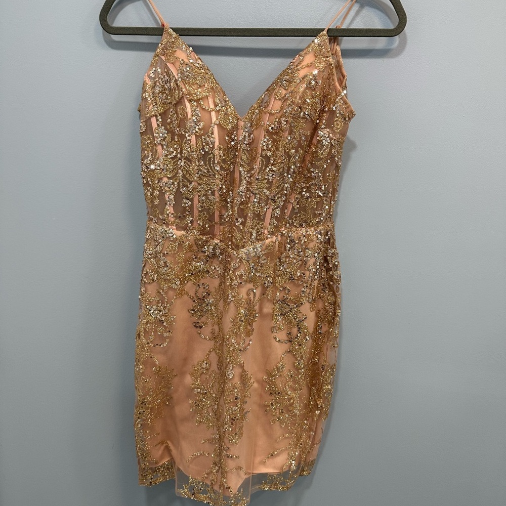ADORA Glittering Gold and Pink Mini Dress